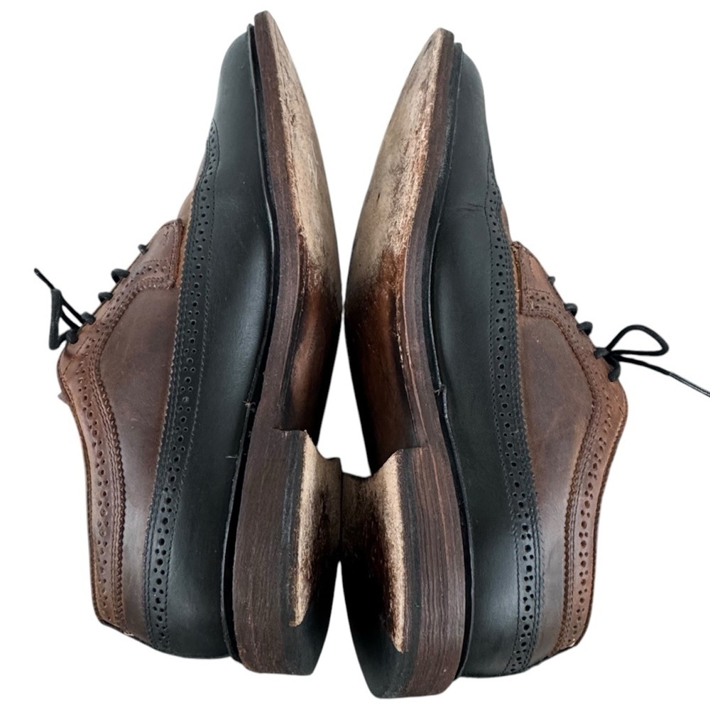 Frye Graham Wingtip Oxford Shoes Lace Up Leather Brogue Two-Tone Black Brown 9.5 - Picture 6 of 12